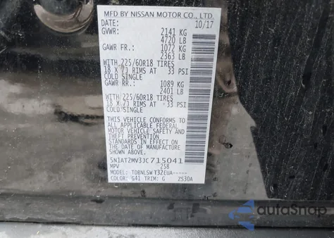 2018 Nissan Rogue Sl from USA, damaged, VIN 5N1AT2MV3JC715041